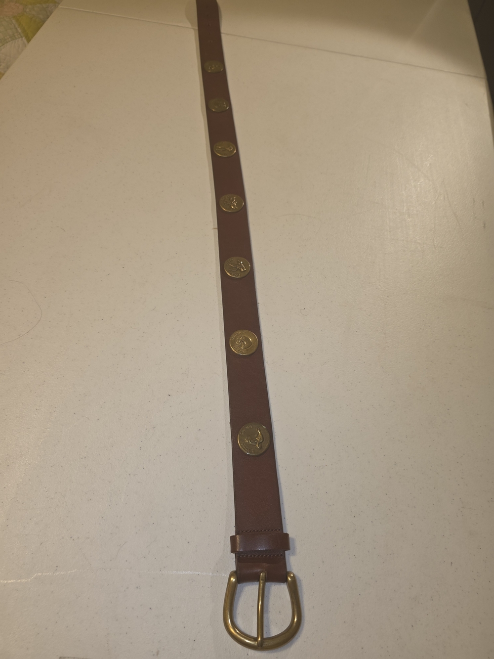 Warner Brthers Brown Leather Men's Belt with Gold Coin Accents